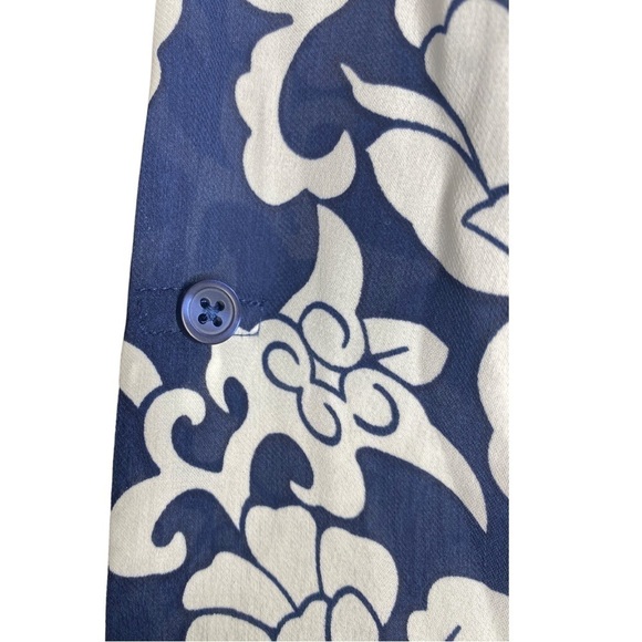 Banana Republic Navy Blue White Floral Tie Waist Dress Long Sleeve size 2 - Picture 7 of 12